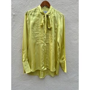 Alberto Biani Bow Blouse Italian Designer Chartreuse Yellow Couture Size 42